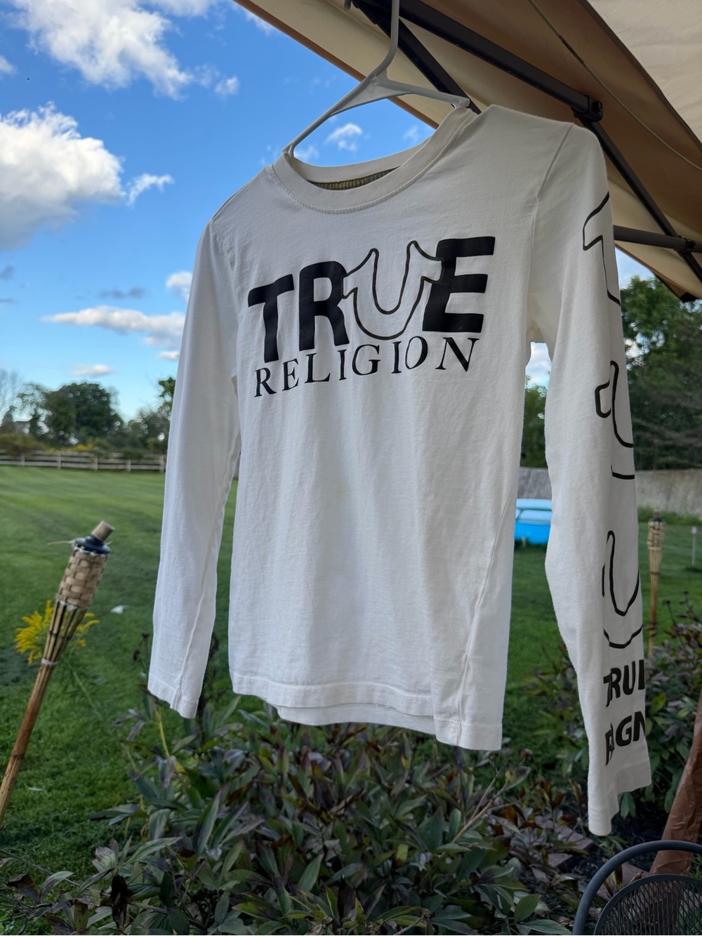 True Religion kids White Long-Sleeve Logo Shirt with Black Print
